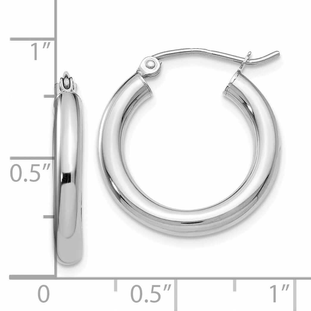 10k White Gold Polished Round Hoop Earrings