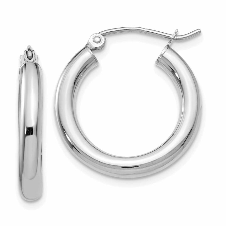 10k White Gold Polished Round Hoop Earrings