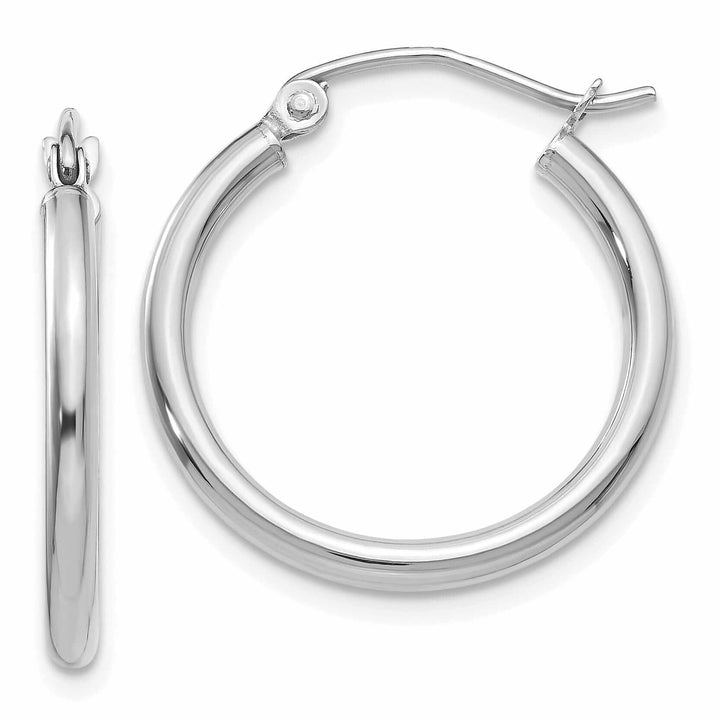 10k White Gold Polished Round Hoop Earrings