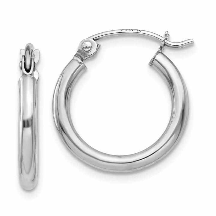 10k White Gold Polished 2MM Round Hoop Earrings