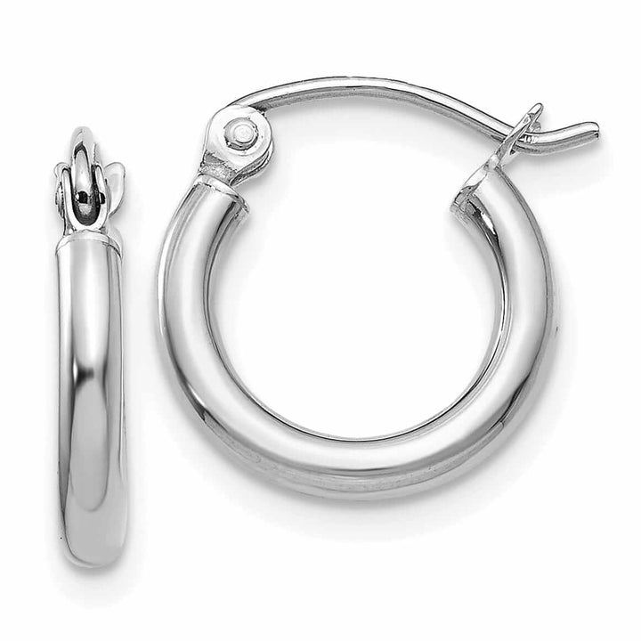 10k White Gold Polished 2MM Round Hoop Earrings