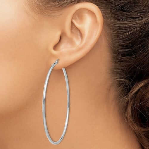 10k White Gold Polished 2MM Round Classic Earrings