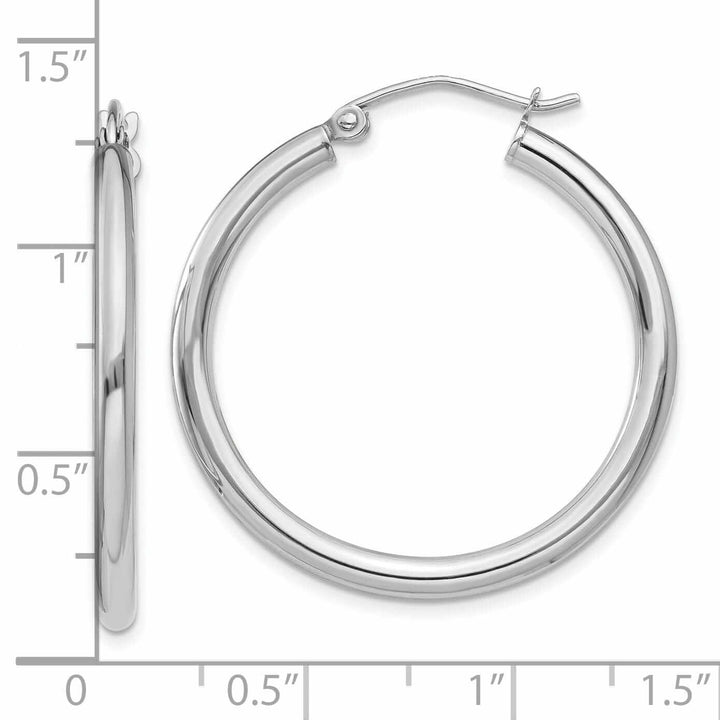 10k White Gold Polished 2.5MM Round Hoop Earrings