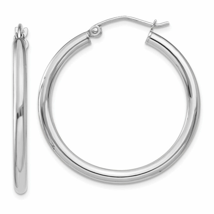 10k White Gold Polished 2.5MM Round Hoop Earrings