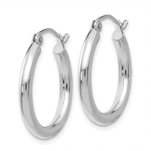 10k White Gold Polished Round Hoop Earrings