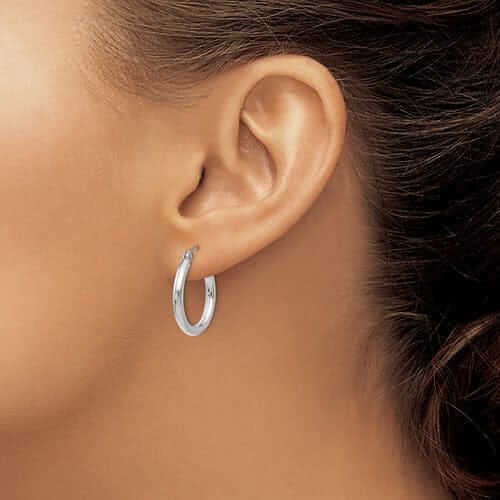 10k White Gold Polished Round Hoop Earrings