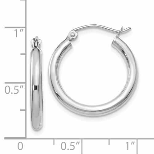 10k White Gold Polished Round Hoop Earrings