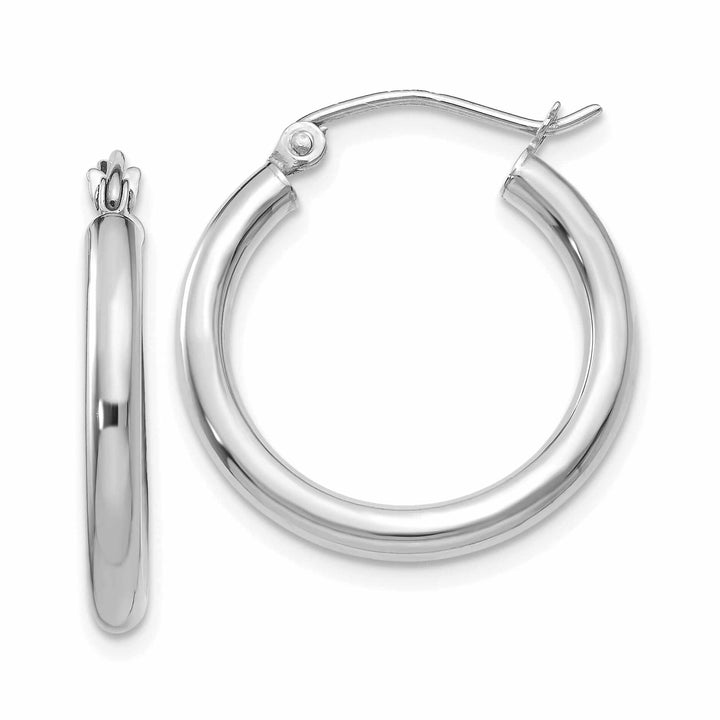 10k White Gold Polished Round Hoop Earrings