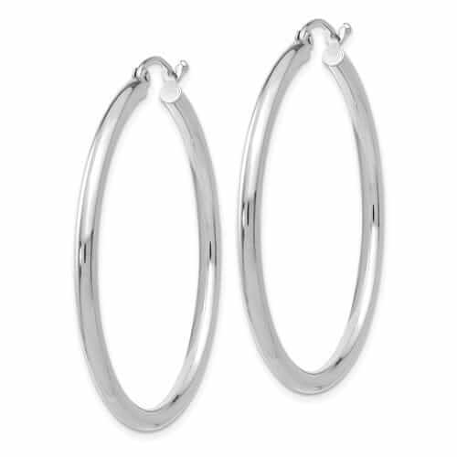 10k White Gold Polished 2.5MM Round Hoop Earrings