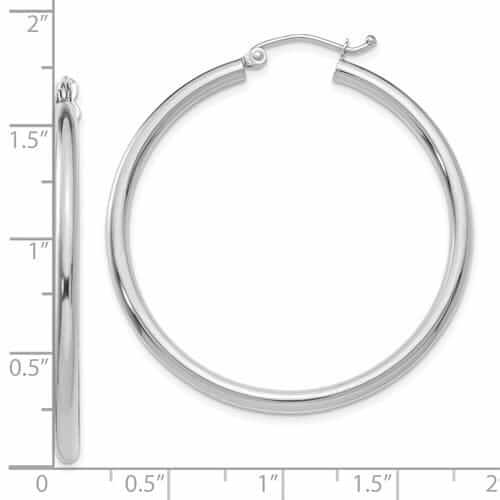 10k White Gold Polished 2.5MM Round Hoop Earrings