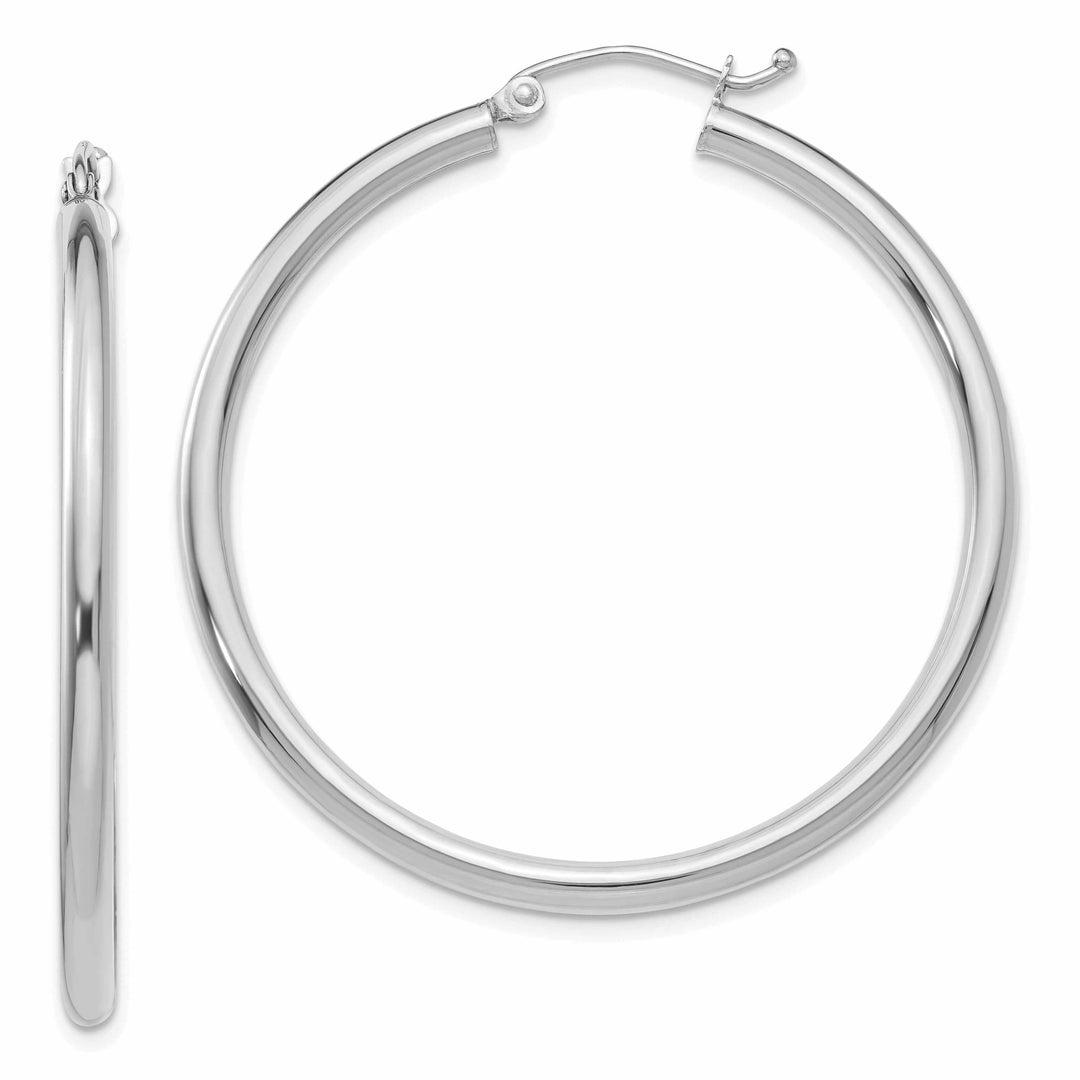 10k White Gold Polished 2.5MM Round Hoop Earrings