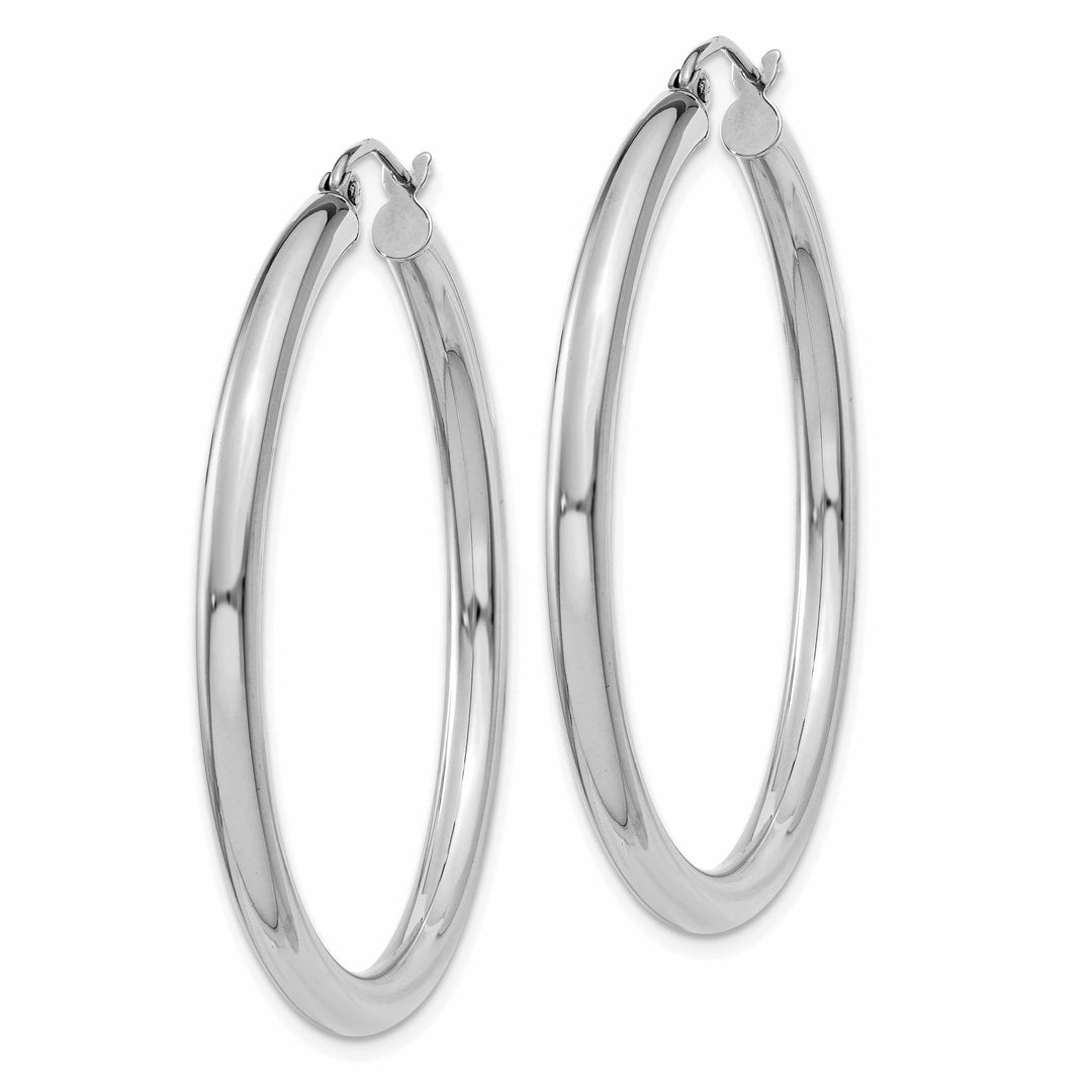 10k White Gold Polish 3MM Wide Round Hoop Earrings