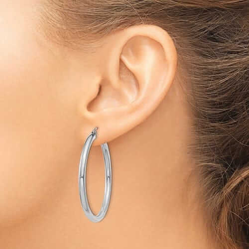 10k White Gold Polish 3MM Wide Round Hoop Earrings