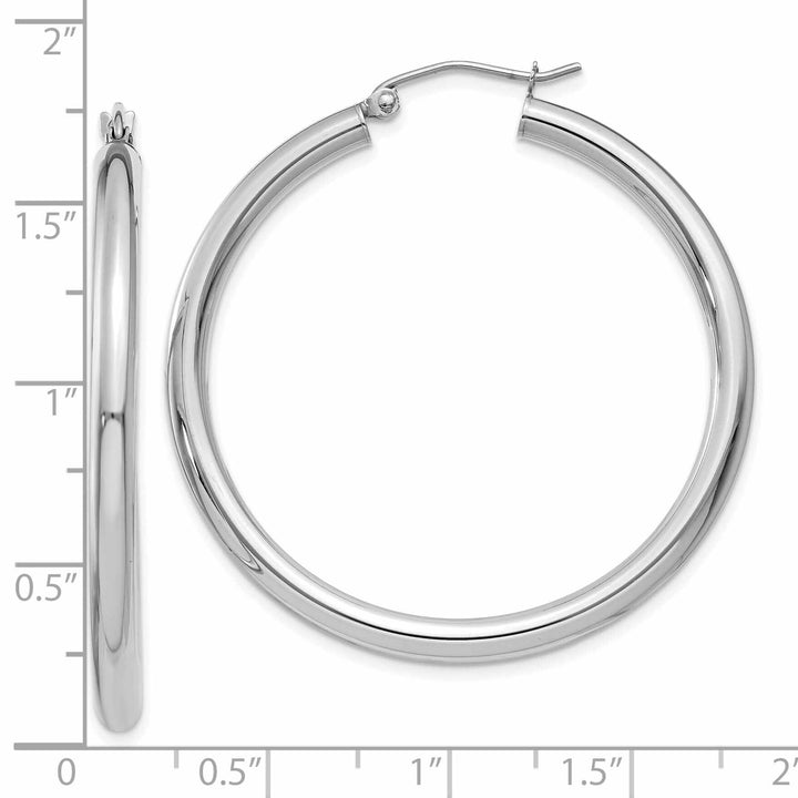 10k White Gold Polish 3MM Wide Round Hoop Earrings