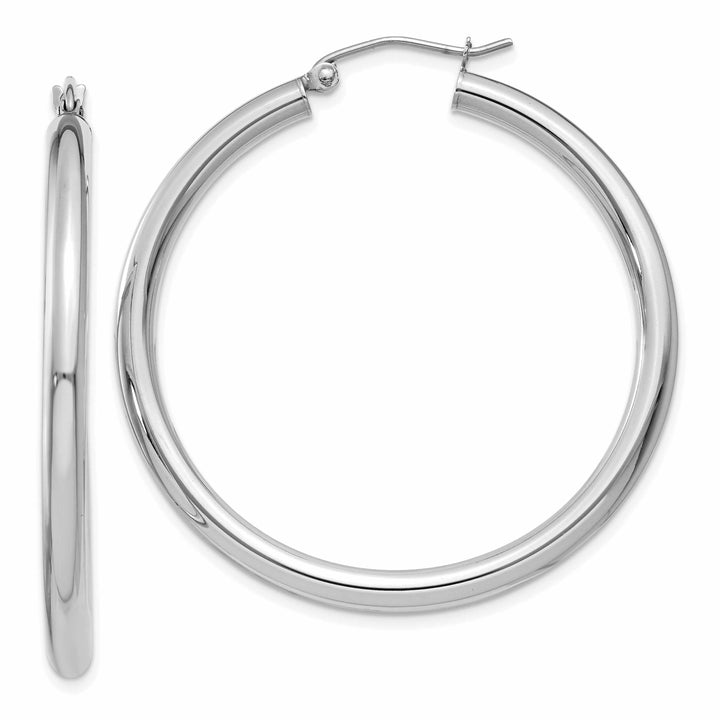 10k White Gold Polish 3MM Wide Round Hoop Earrings