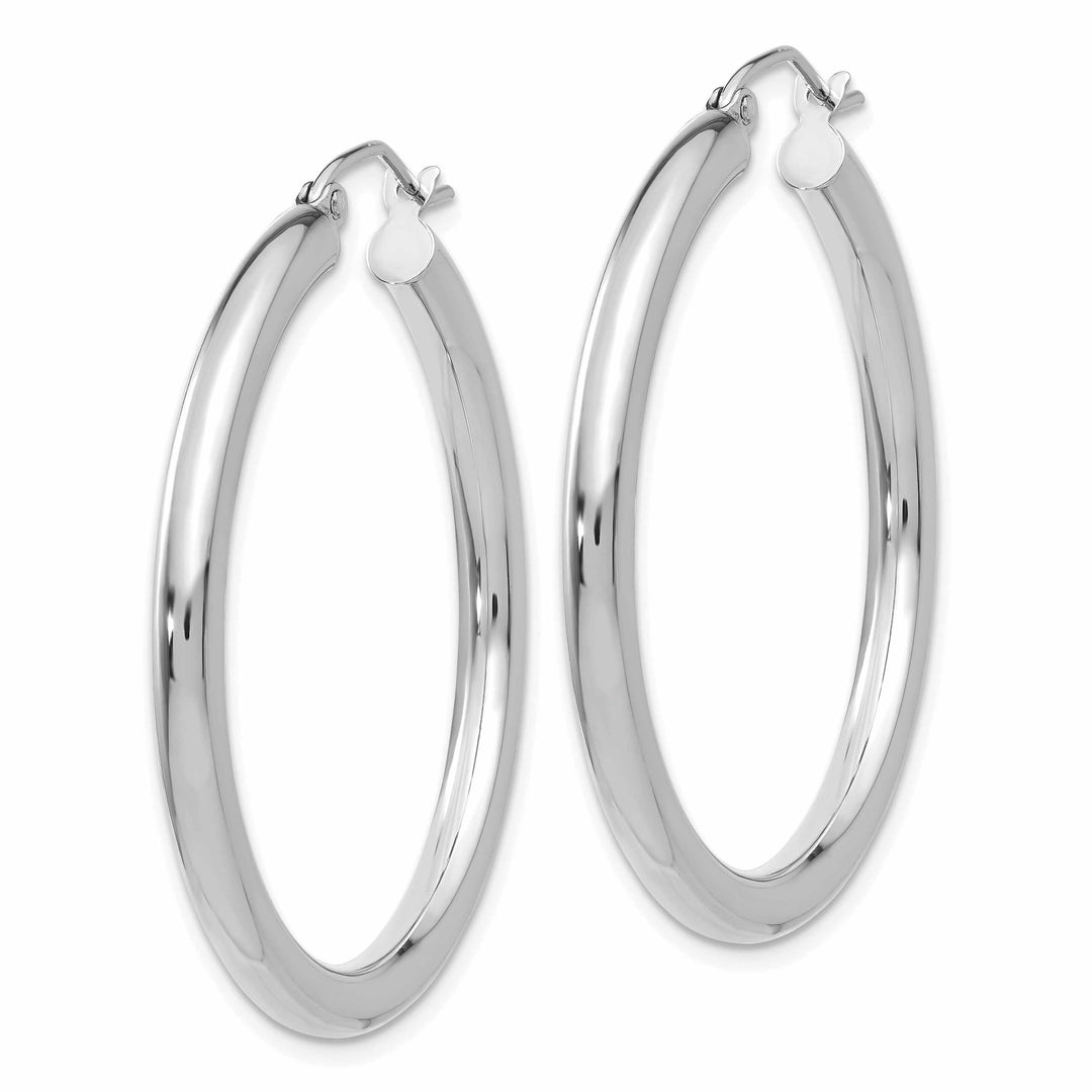 10k White Gold Polish 3MM Wide Round Hoop Earrings