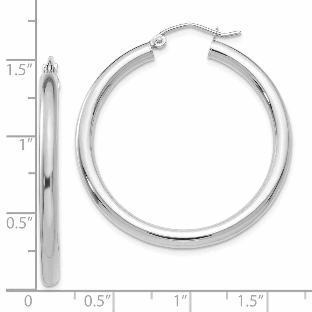 10k White Gold Polish 3MM Wide Round Hoop Earrings