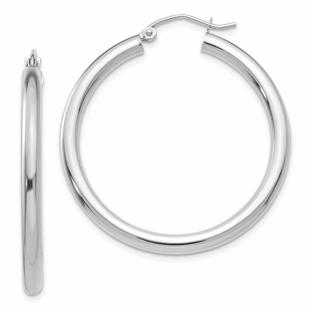 10k White Gold Polish 3MM Wide Round Hoop Earrings