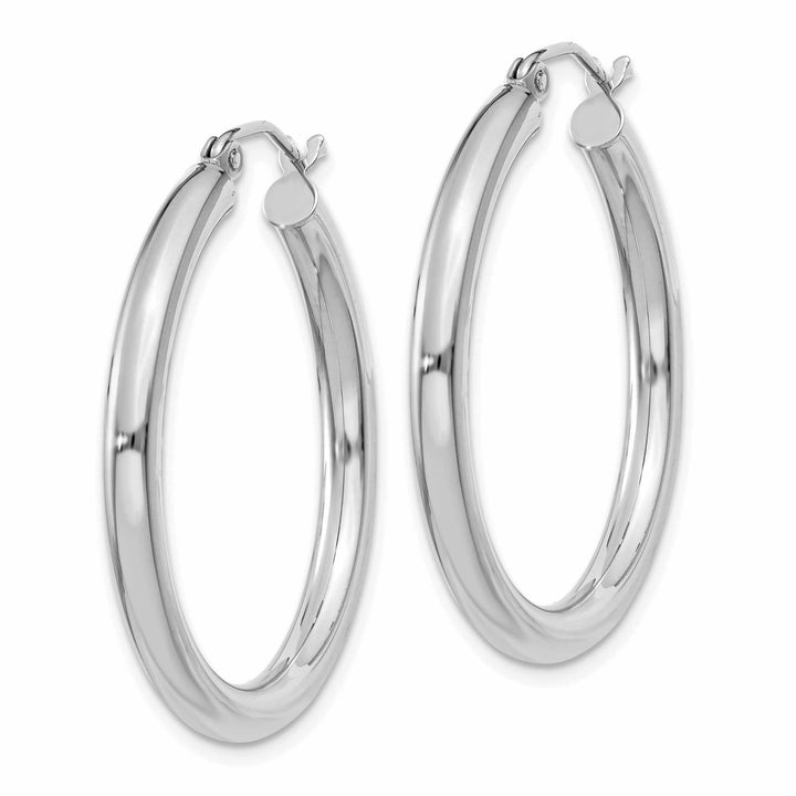 10k White Gold Polish 3MM Wide Round Hoop Earrings