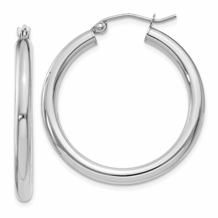 10k White Gold Polish 3MM Wide Round Hoop Earrings