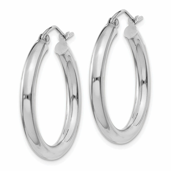 10k White Gold Polish 3MM Wide Round Hoop Earrings