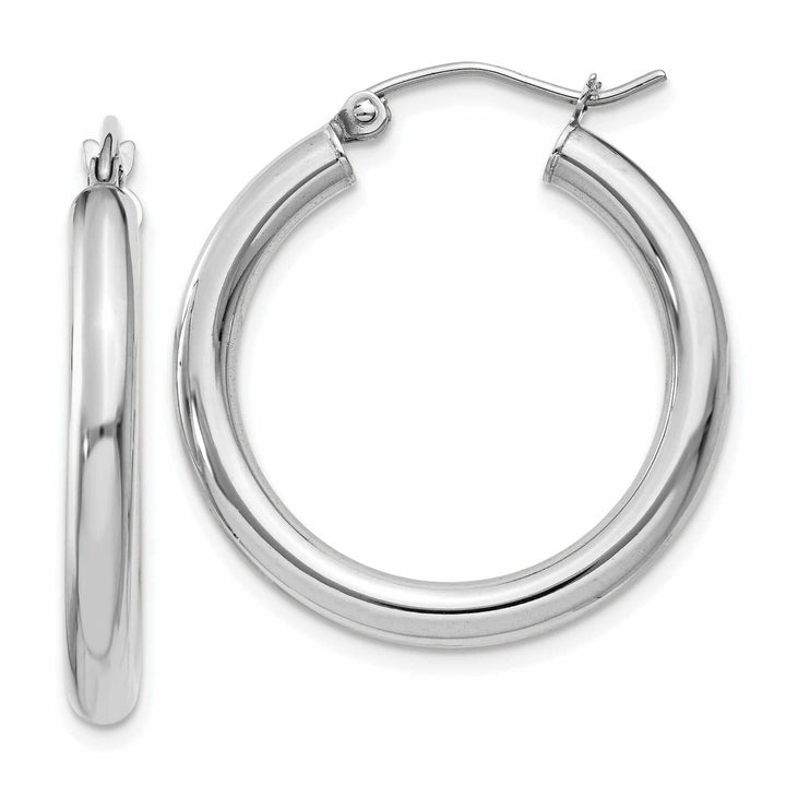 10k White Gold Polish 3MM Wide Round Hoop Earrings