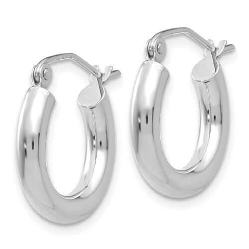 10k White Gold Polished Round Hoop Earrings
