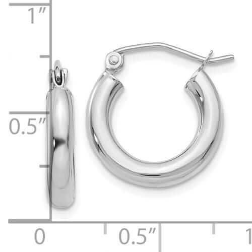 10k White Gold Polished Round Hoop Earrings