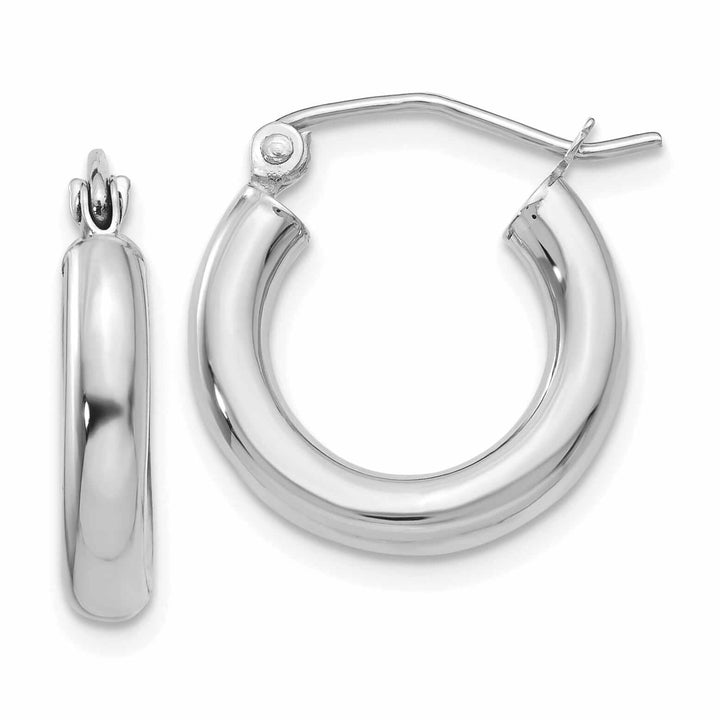 10k White Gold Polished Round Hoop Earrings