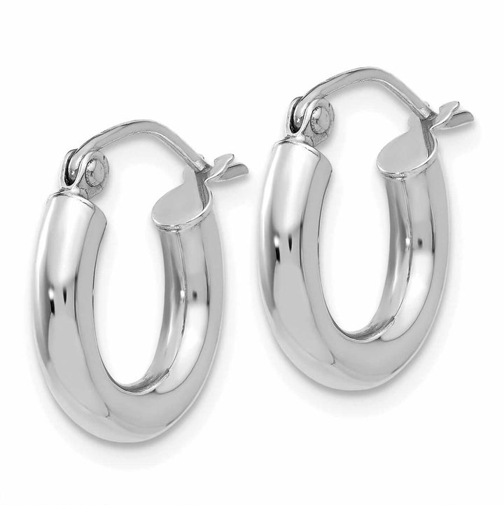 10k White Gold Polish 3MM Wide Round Hoop Earrings