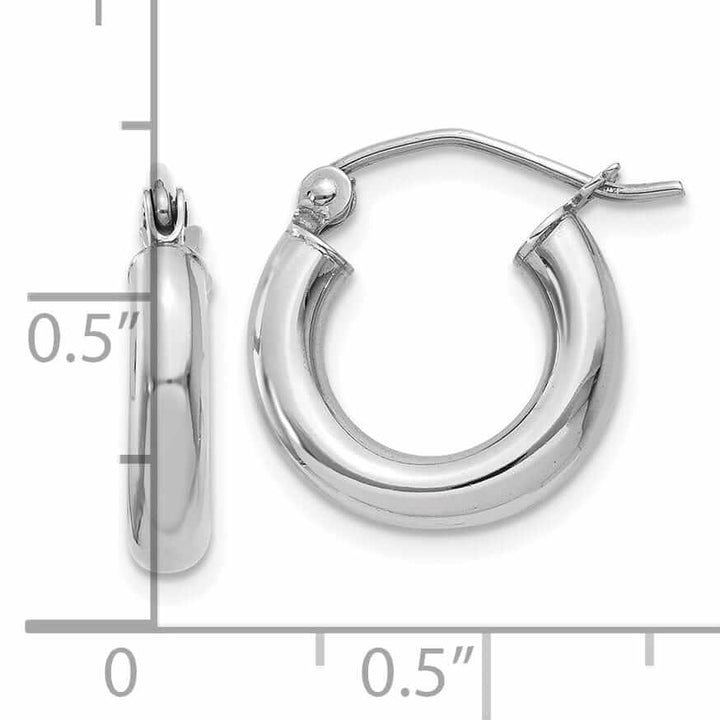 10k White Gold Polish 3MM Wide Round Hoop Earrings