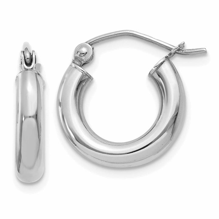 10k White Gold Polish 3MM Wide Round Hoop Earrings