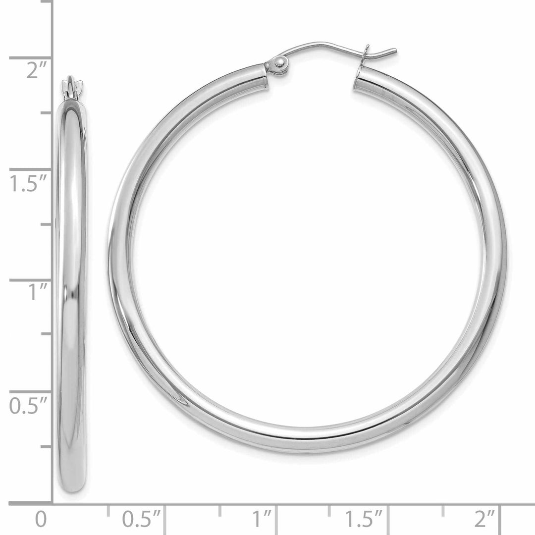 10k White Gold Polish 3MM Wide Round Hoop Earrings