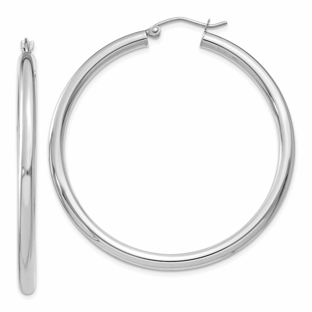 10k White Gold Polish 3MM Wide Round Hoop Earrings