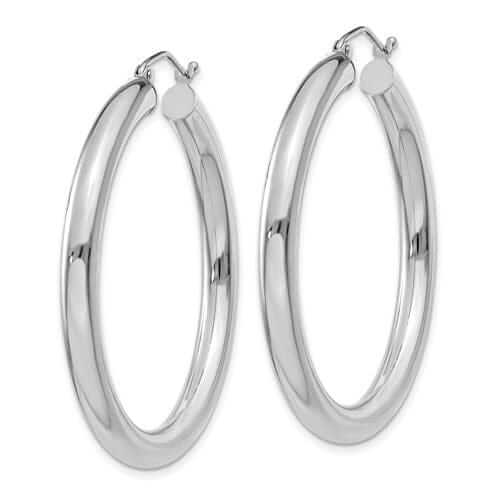 10k White Gold Polish 4MM x 40MM Tube Hoop Earring