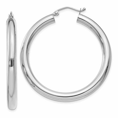 10k White Gold Polish 4MM x 40MM Tube Hoop Earring at $ 270.15 only from Jewelryshopping.com