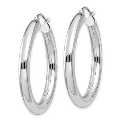 10k White Gold Polished 4MM x 35MM Hoop Earrings