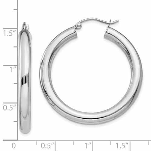 10k White Gold Polished 4MM x 35MM Hoop Earrings