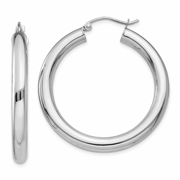 10k White Gold Polished 4MM x 35MM Hoop Earrings