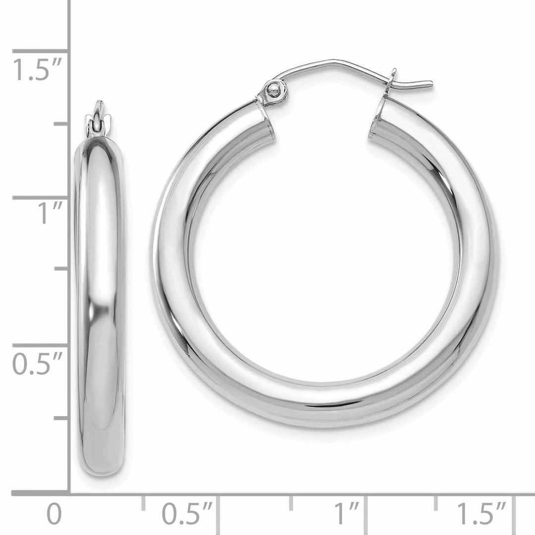 10k White Gold Polished 4MM x 30MM Hoop Earrings