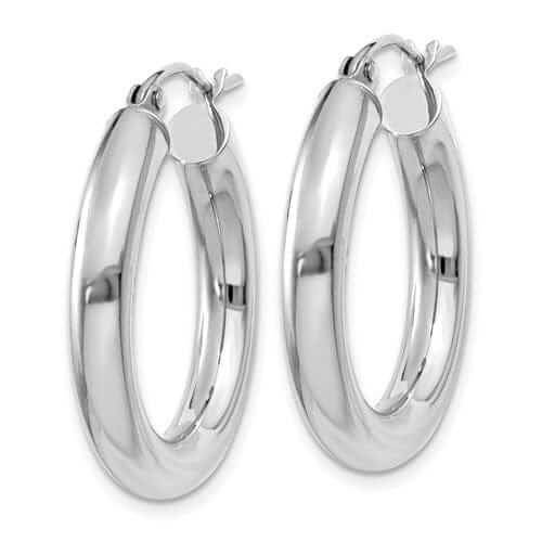 10k White Gold Polished 4MM x 25MM Hoop Earrings