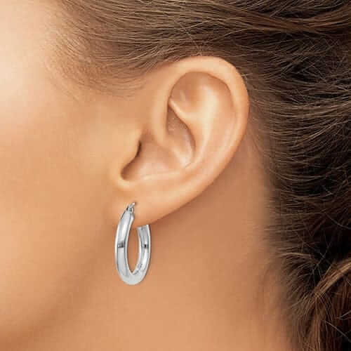 10k White Gold Polished 4MM x 25MM Hoop Earrings