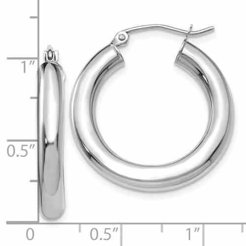 10k White Gold Polished 4MM x 25MM Hoop Earrings