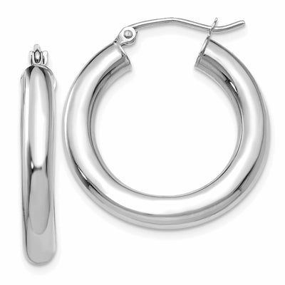 10k White Gold Polished 4MM x 25MM Hoop Earrings at $ 153.32 only from Jewelryshopping.com