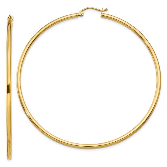 Gold Polished 2MM Round Classic Hoop Earrings