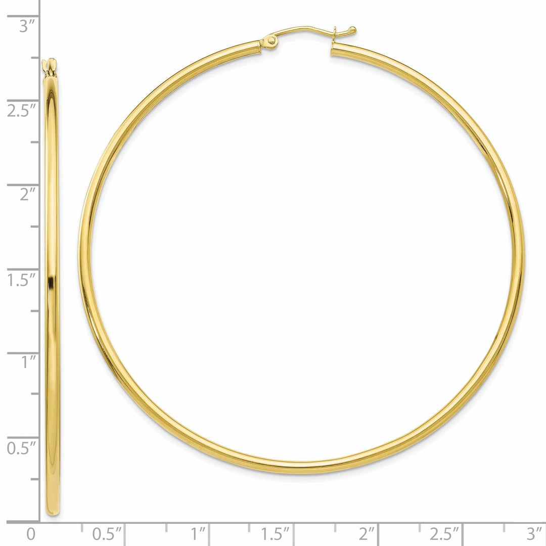 10k Yellow Gold Polished 2.5MM Round Hoop Earrings