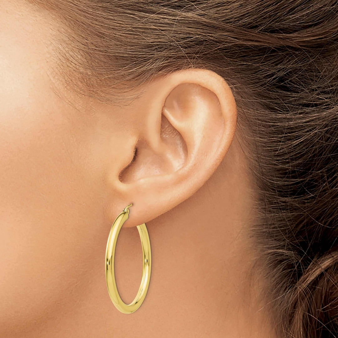 10k Yellow Gold Polish 3MM Wide Round Hoop Earring