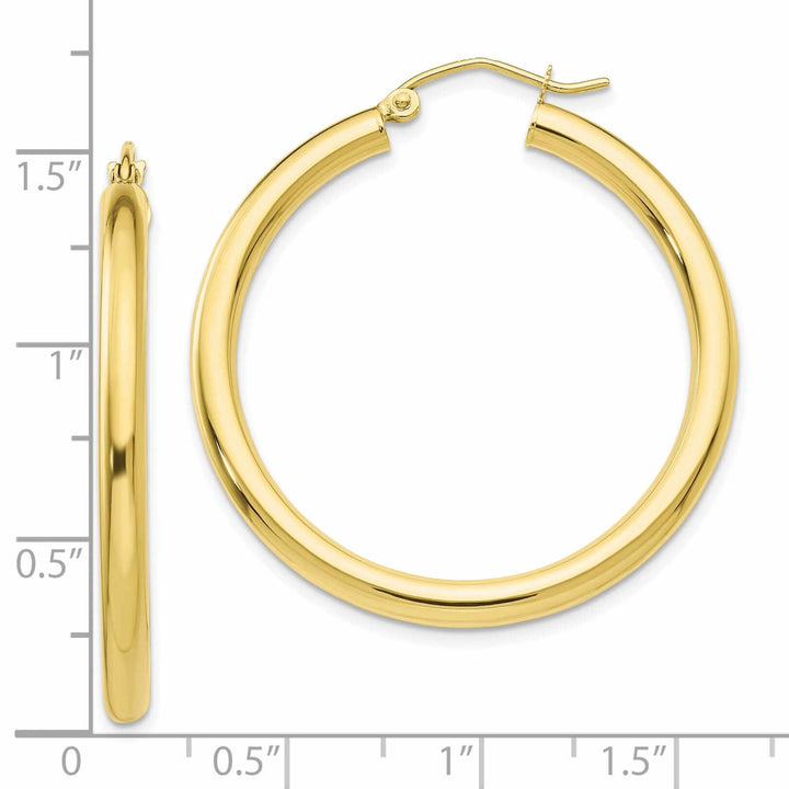 10k Yellow Gold Polish 3MM Wide Round Hoop Earring
