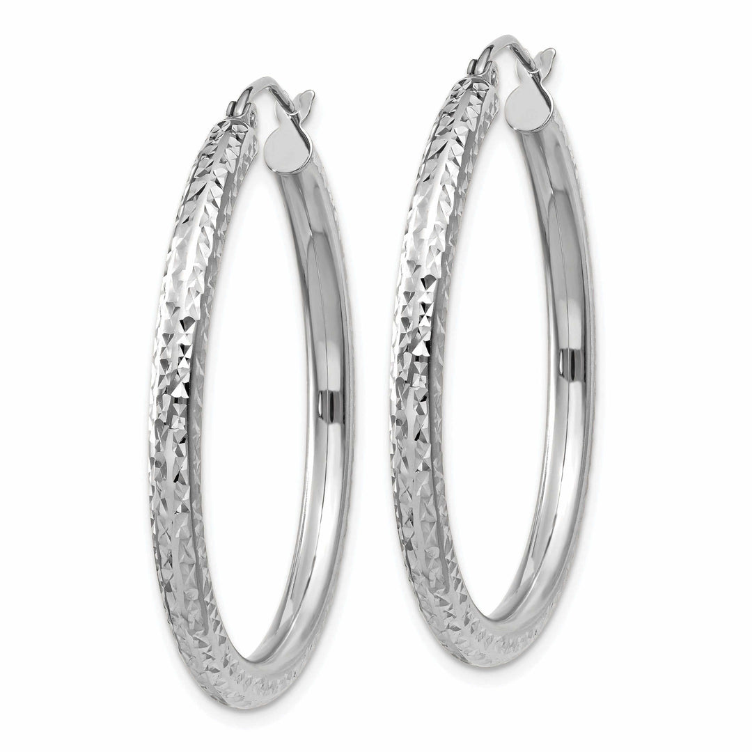 10k White Gold D.C 3MM Polished Round Hoop Earring