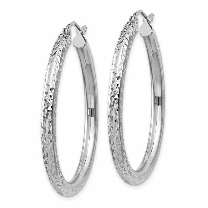 10k White Gold D.C 3MM Polished Round Hoop Earring